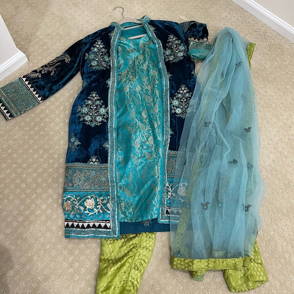 Maria b inspired suit Salwar kameez set four piece velvet fits size 2